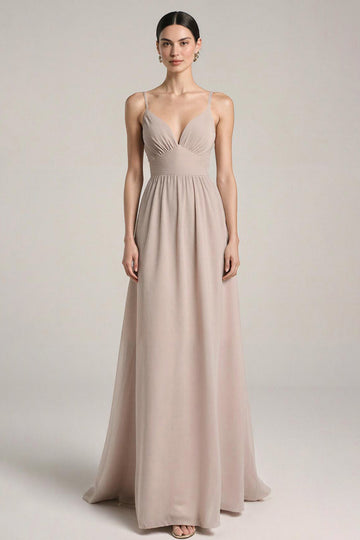 Robe longue de bal à bretelles spaghetti en satin rose clair